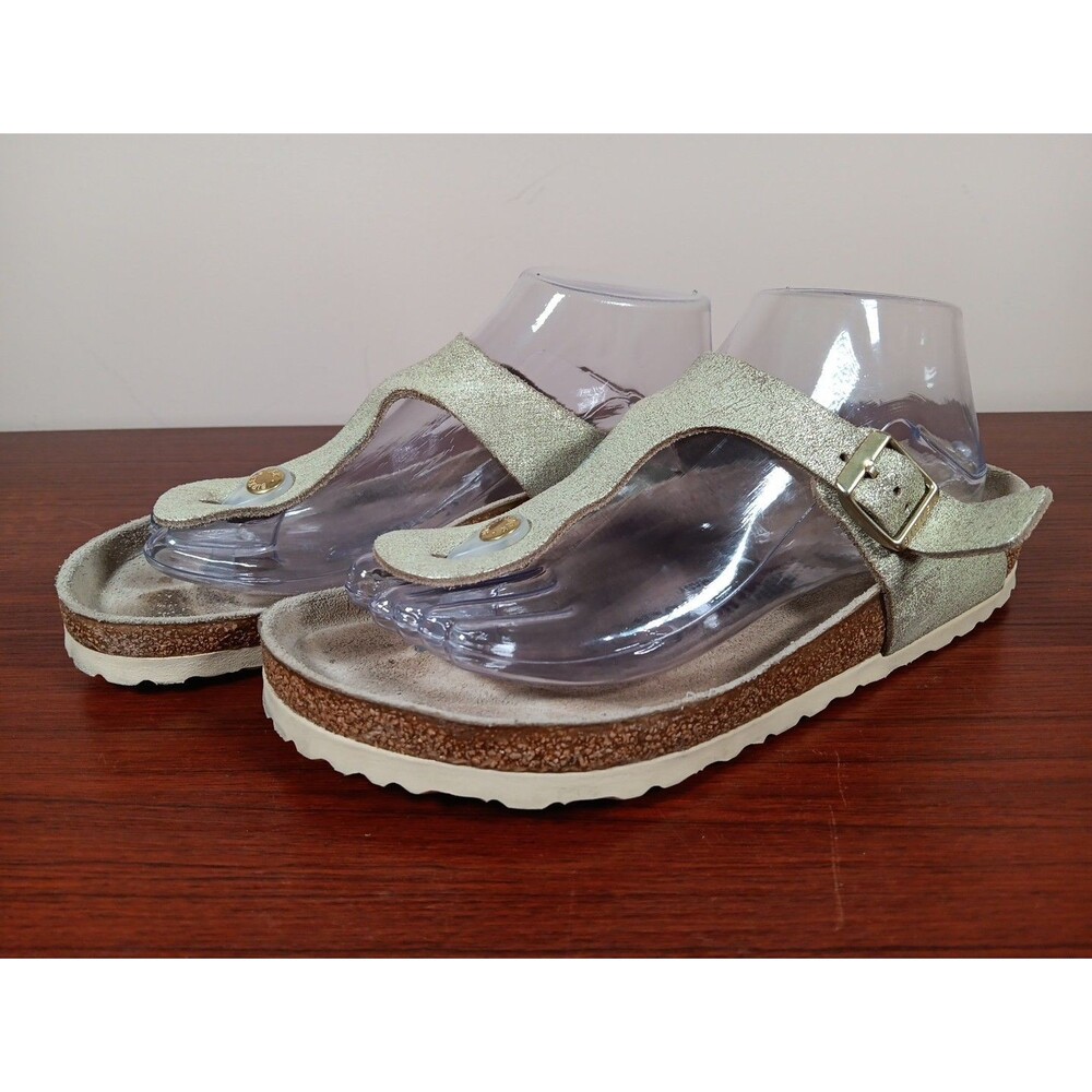 Birkenstock Gizeh Sandals Size 39 Washed Gold Casual Adjustable Strap Slip On